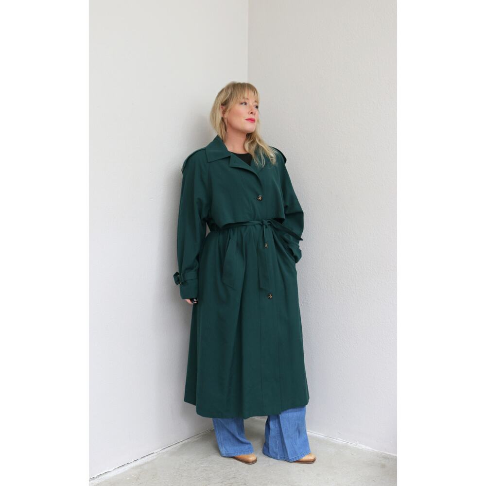 1980's Vintage Classic Evergreen Full Length Belted Trench Coat ~ Women's MD LG - Picture 10 of 11